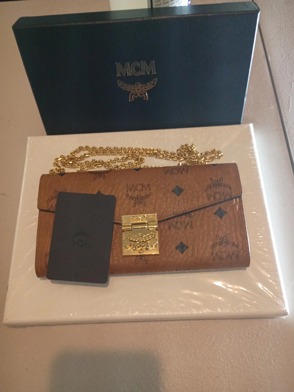 MCM Cognac Visetos Leather Chain Wallet - Gold Hardware - Picture 5 of 12